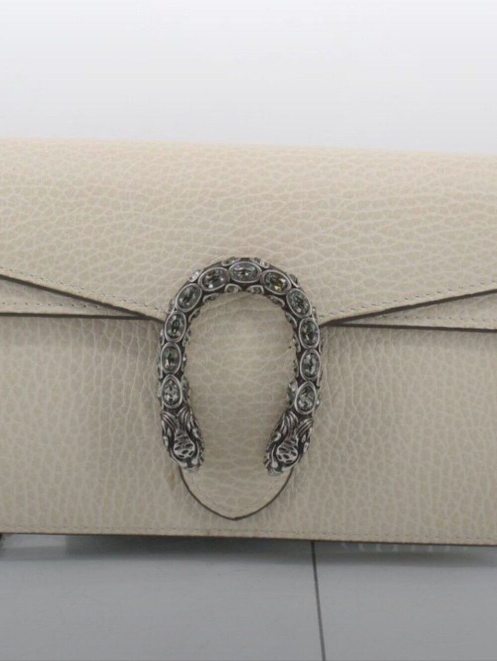 Gucci Dionysusi Cream Leather Crystal-Embellished Horsebit Super Mini